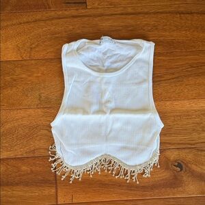 Zara White Fringe Cropped Tank
